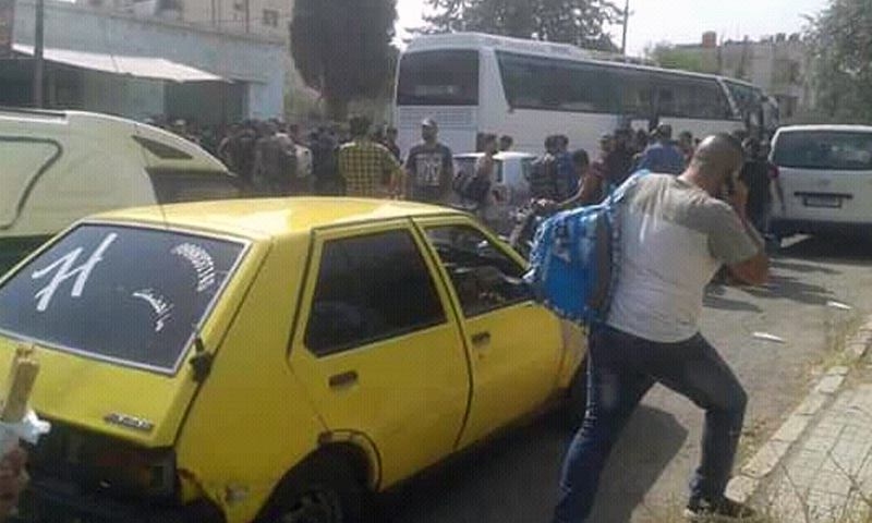 Young people in As-Suwayda waiting for buses to take them to Latakia and travel to Libya and participate in the fighting - 9 September 2020 (Sweida 24)