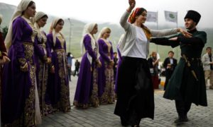 Chechens dancing their traditional dance (AFP)
